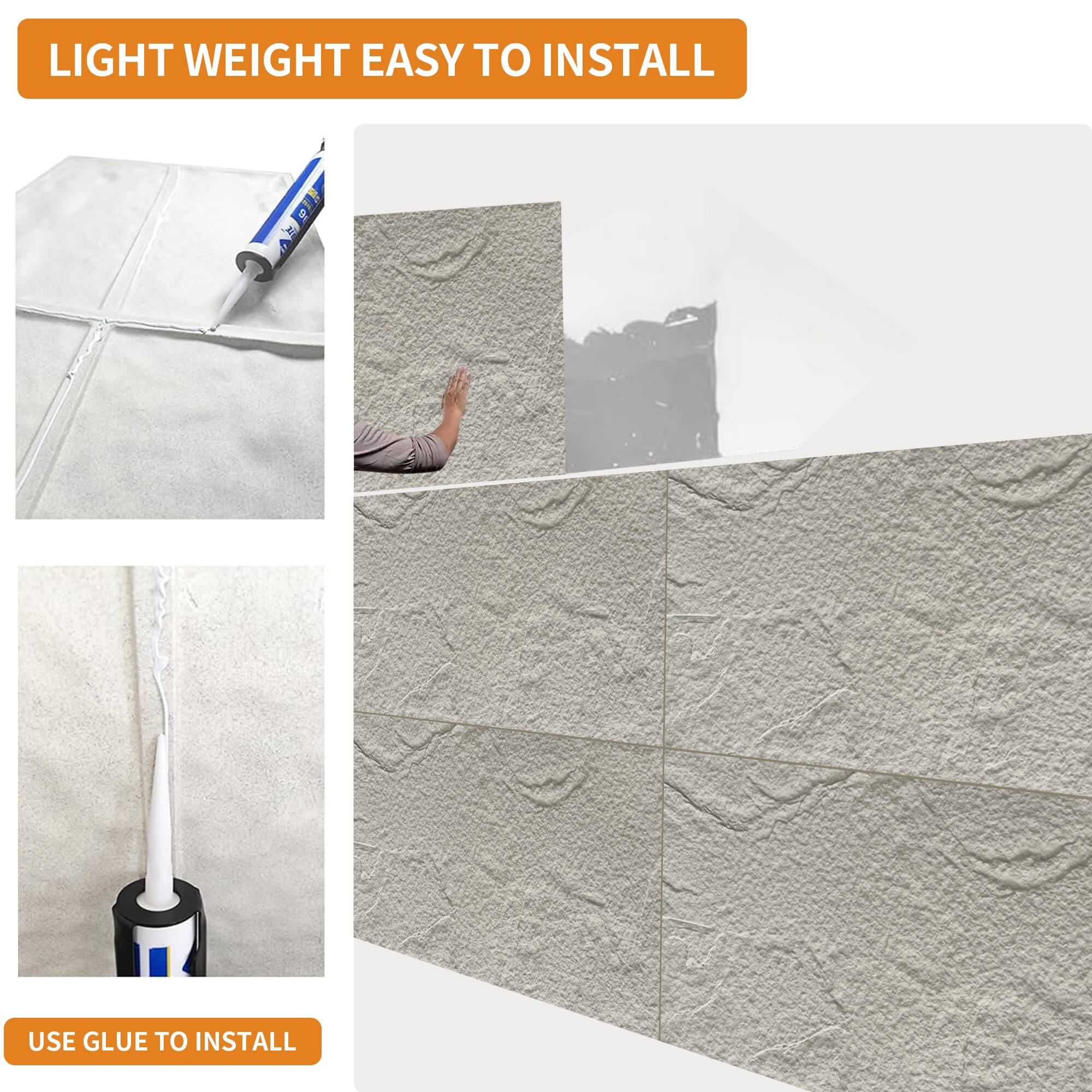 LIGHT WEIGHT EASY TO INSTALL

USE GLUE TO INSTALL