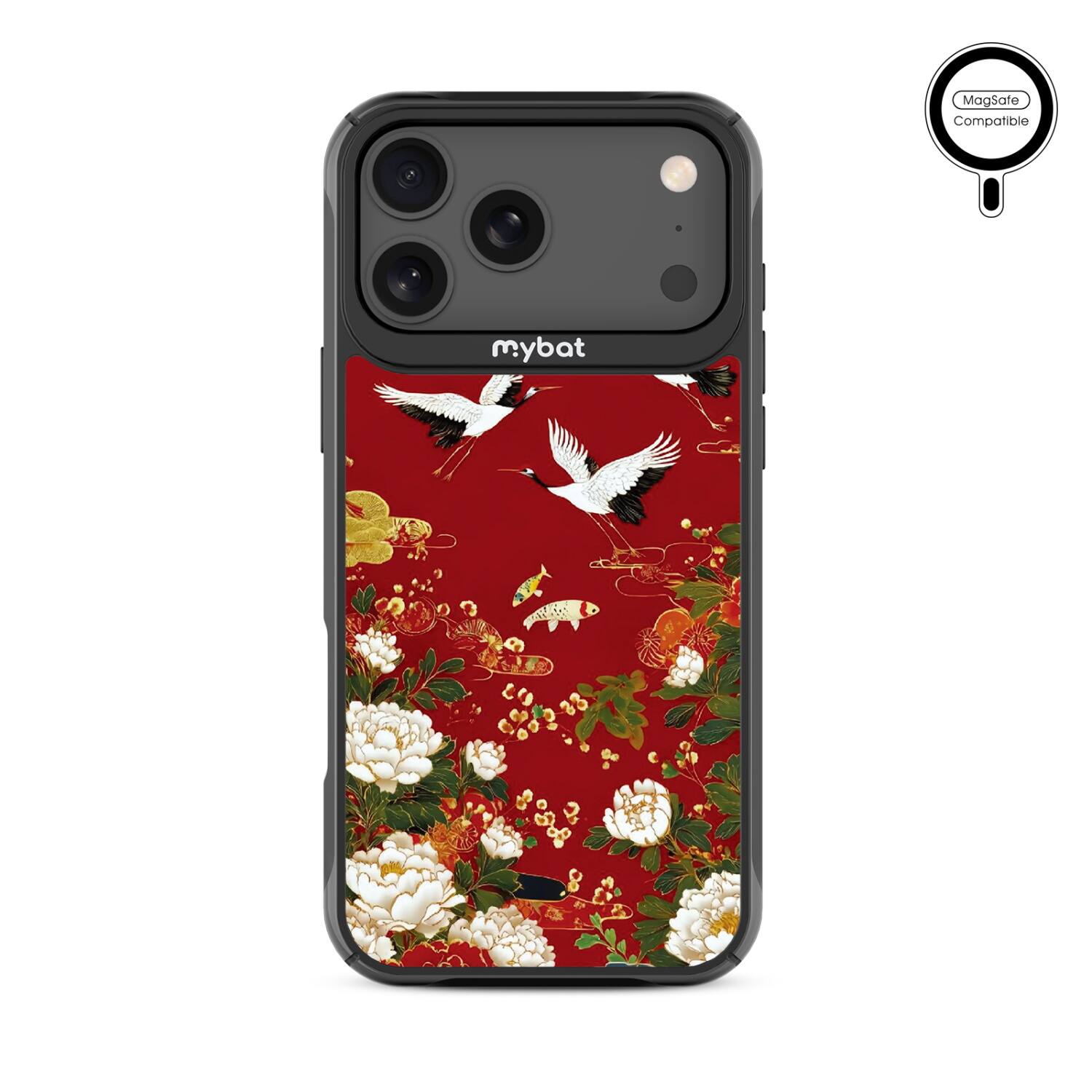 Mybat - Design Lab Series MagSafe Case for Apple iPhone 17 Pro Max – Crane and Koi Fish - Red