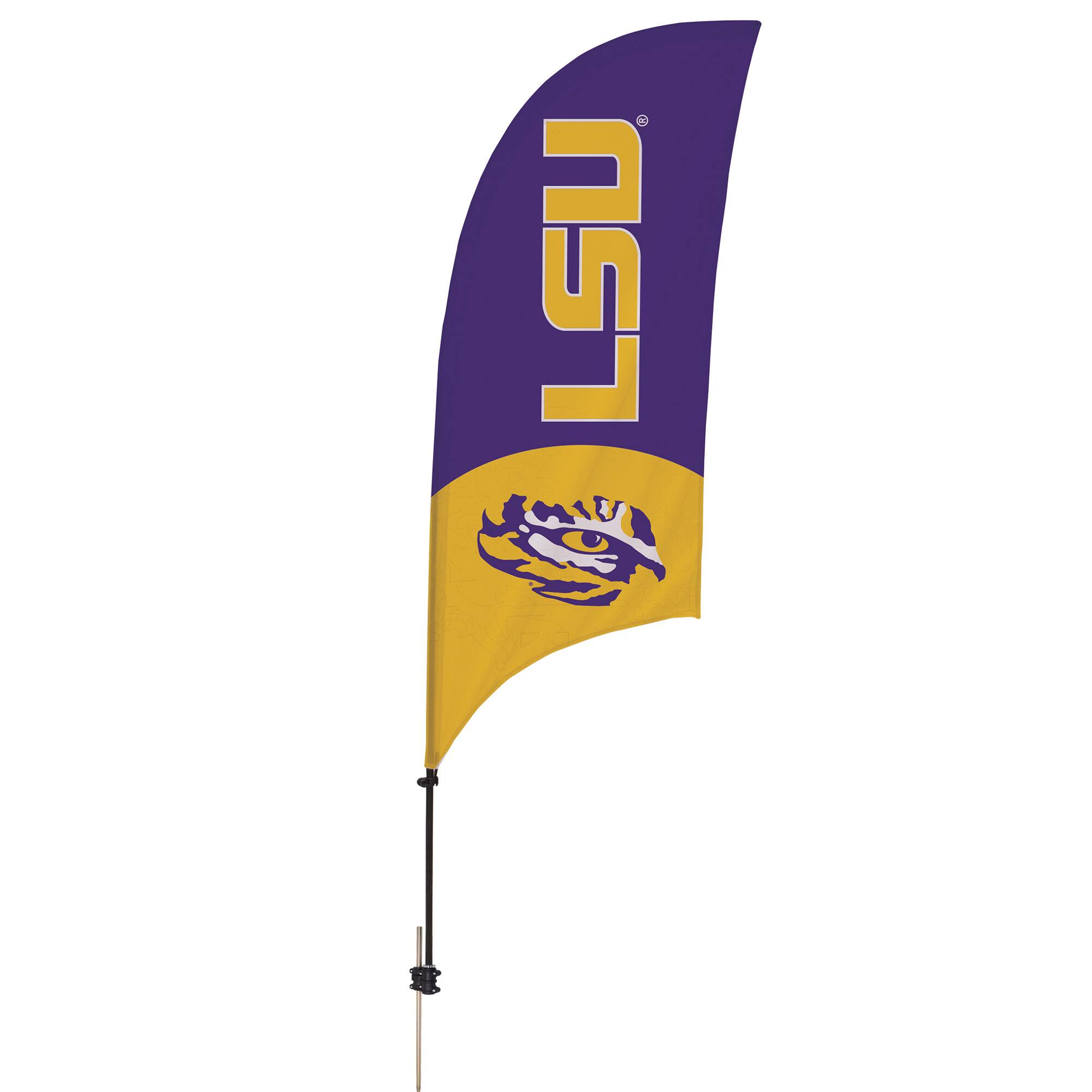 Front. Victory Corps - LSU Tigers 7.5' Mascot Razor Feather Stake Flag - Purple.