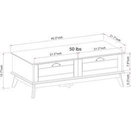 Caffoz - Newport Series Tall Center Coffee Table With Two Fully Extended Drawers - Golden Oak