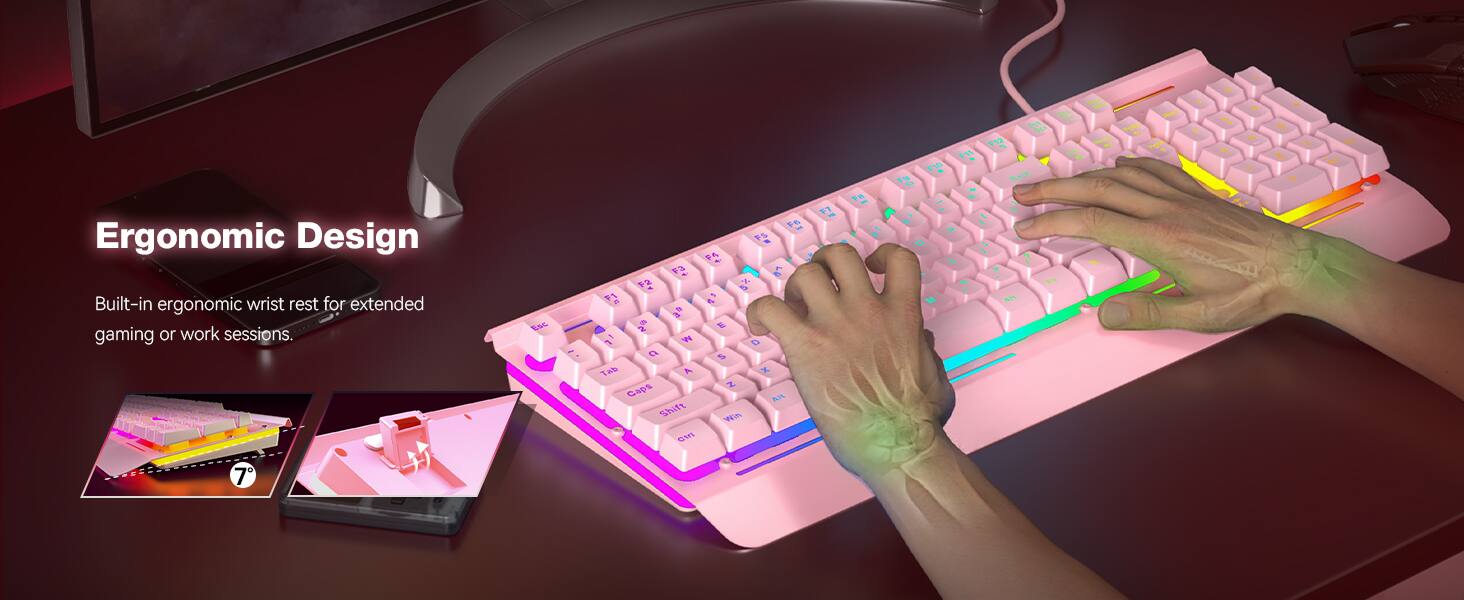 Ergonomic Design  
Built-in ergonomic wrist rest for extended gaming or work sessions.