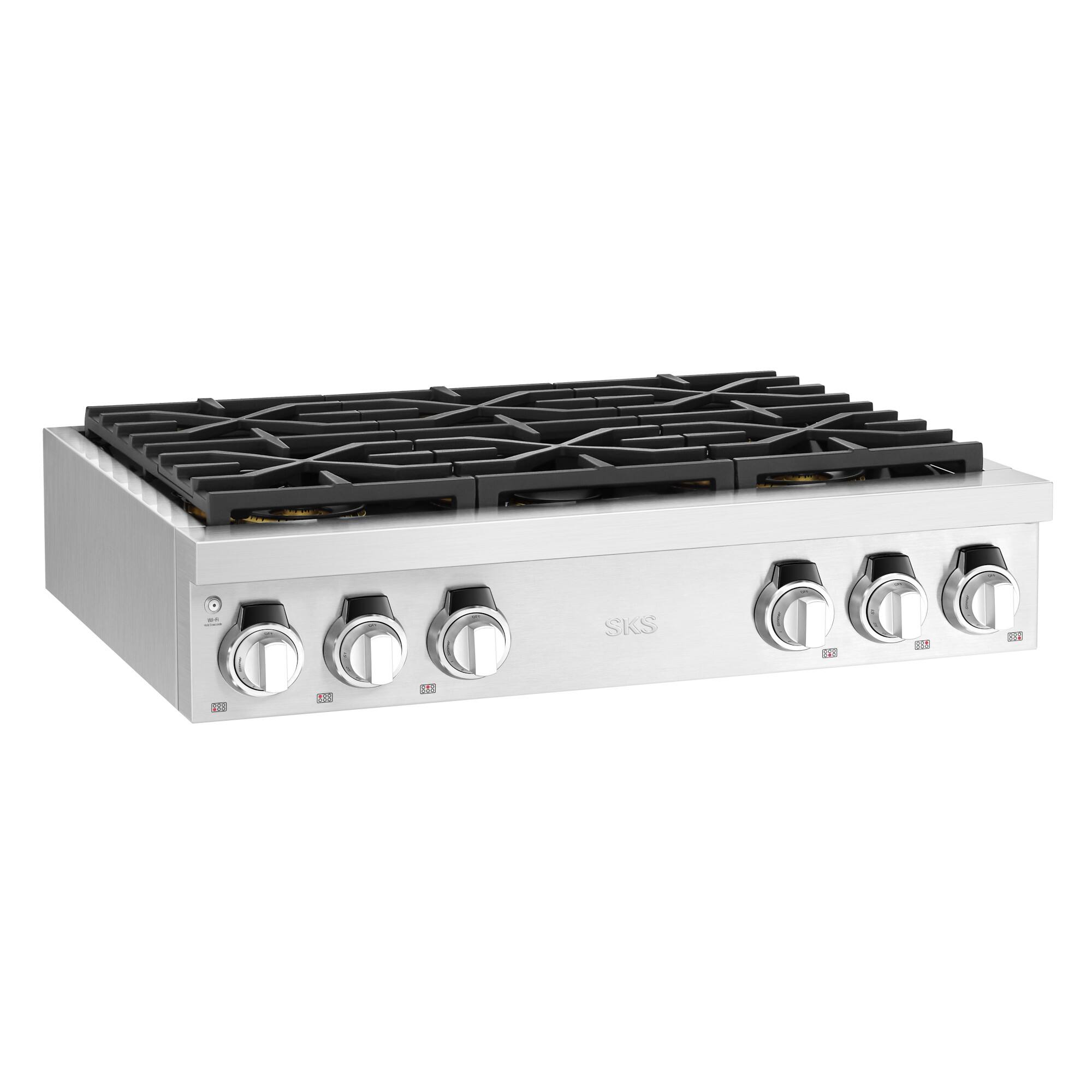 Alt View 4. SKS - 36-In Gas Rangetop with 6 Burners - Stainless Steel.