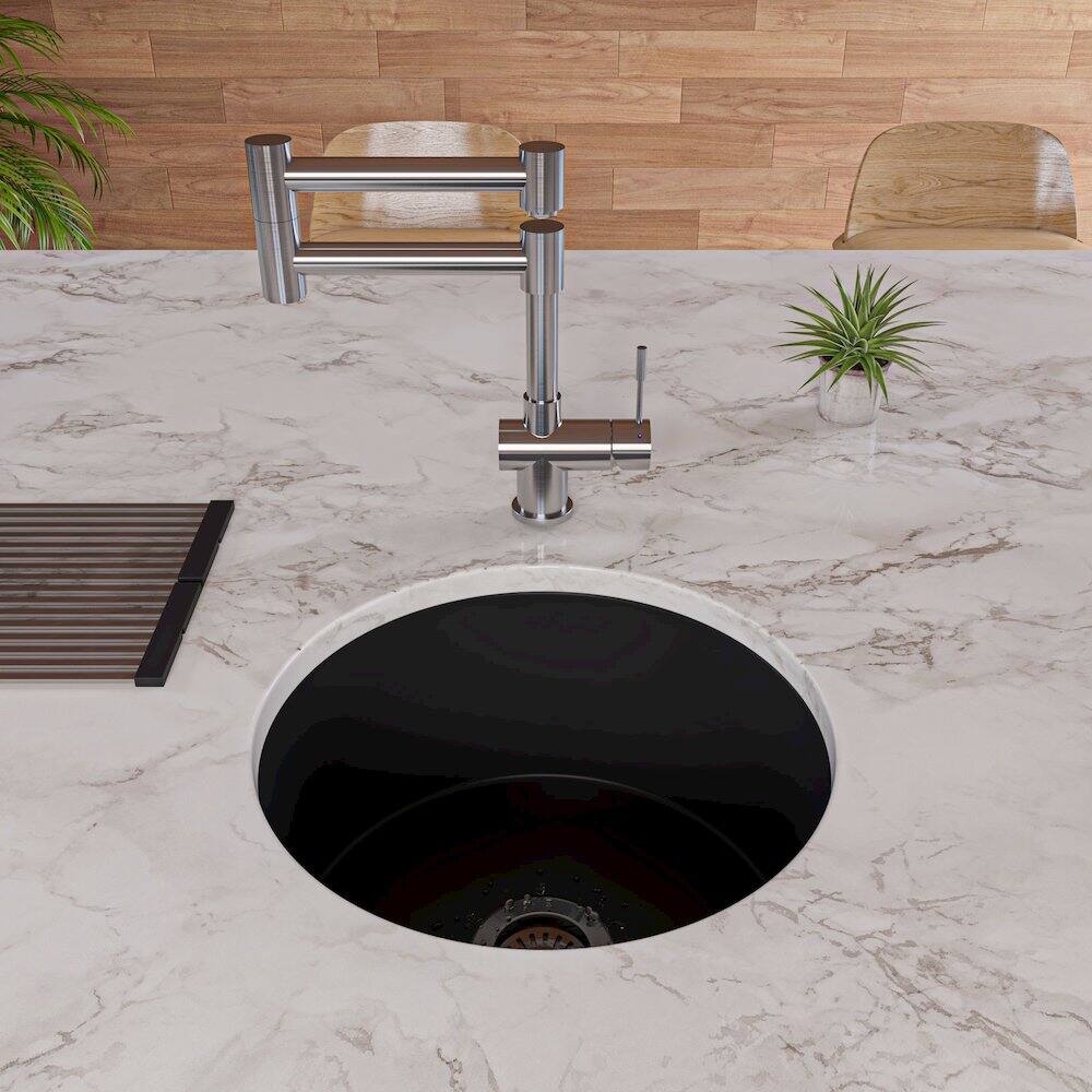 Alt View 1. Alfi - ALFI brand Black Matte Round 18 x 18 Undermount / Drop In Fireclay Prep Sink - Black.