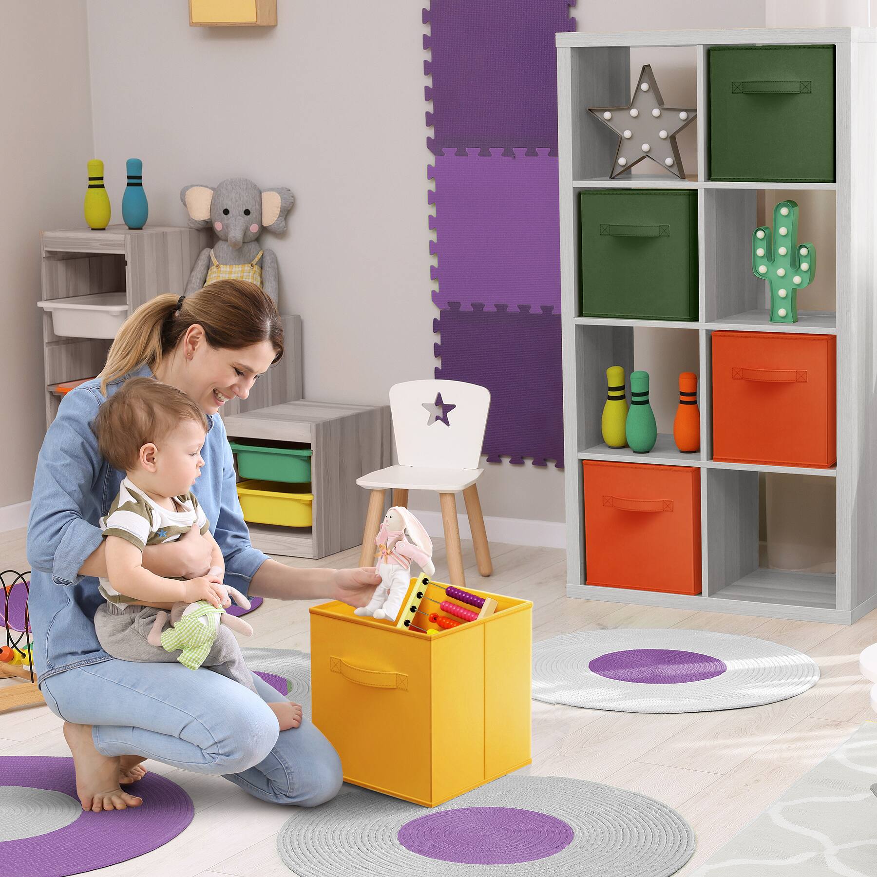 Alt View 2. Sorbus - Sorbus Foldable Storage Cubes - 6 Fabric Baskets for Organizing Pantry, Closet, Shelf, Nursery, Playroom, Toy Box, Cubby - Dark Yellow, Green, Orange.