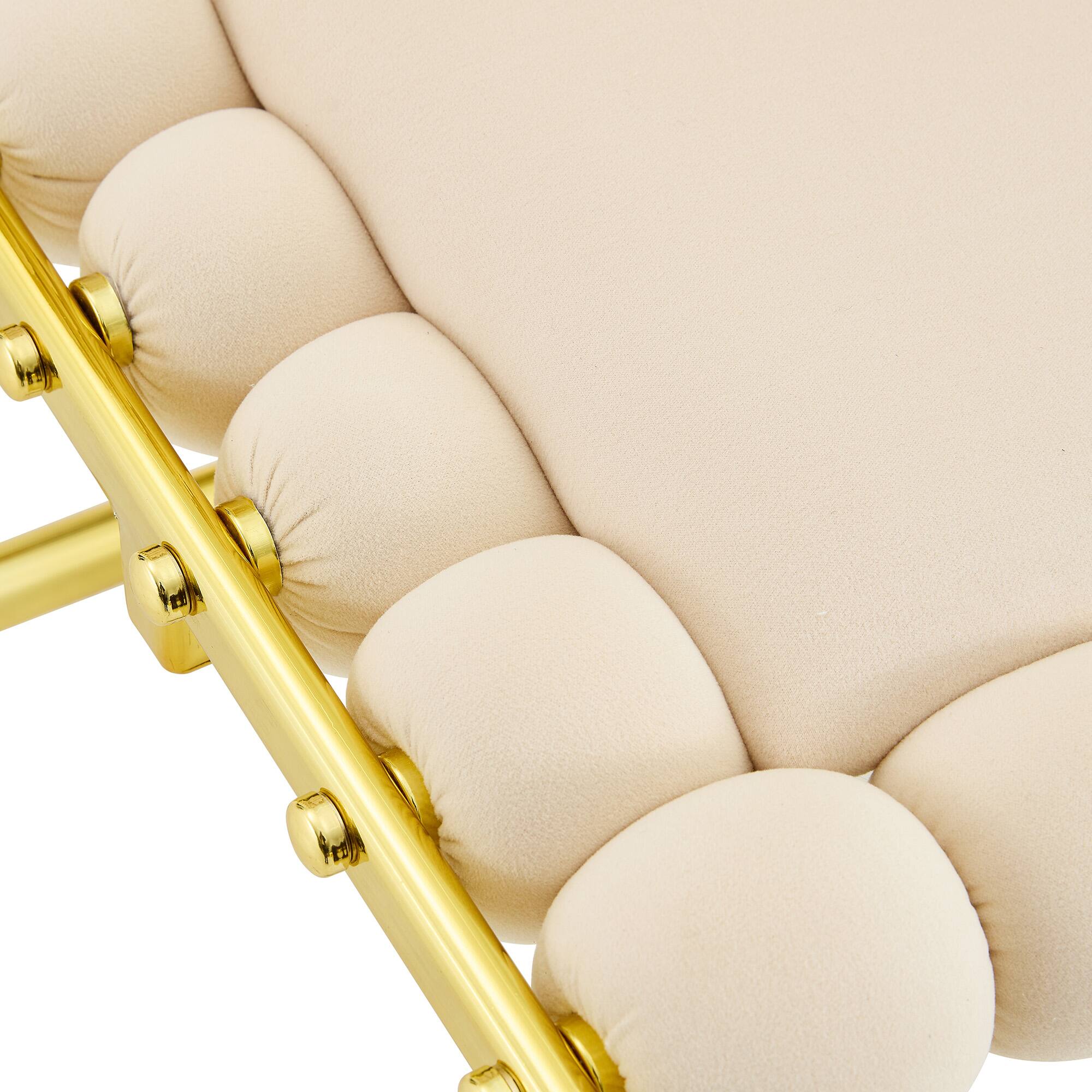 Alt View 10. Loheer - Loheer Swivel Accent Chair Cream Velvet Bubble Tufted Armless Dining Chair with Gold Metal Frame, 1.63 ft - Beige,Gold.
