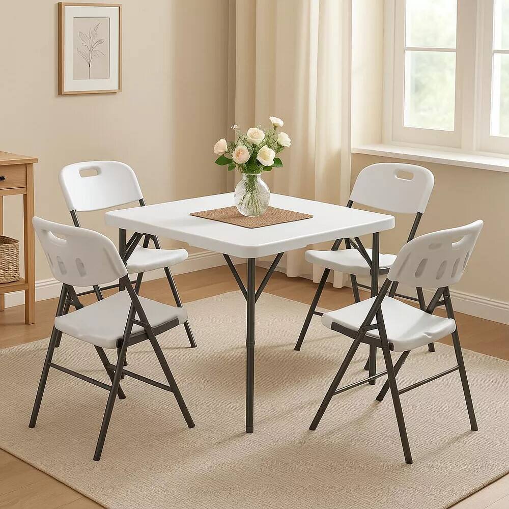 Alt View 4. HONGGE - 5 Piece Dining and Activity Set with Steel Frame - White.
