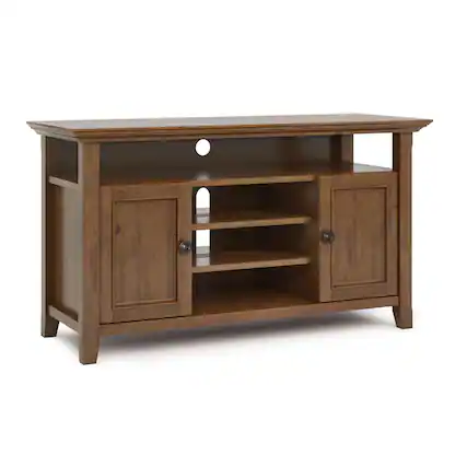 Front. Simpli Home - Amherst TV Media Stand - Medium Saddle Brown.