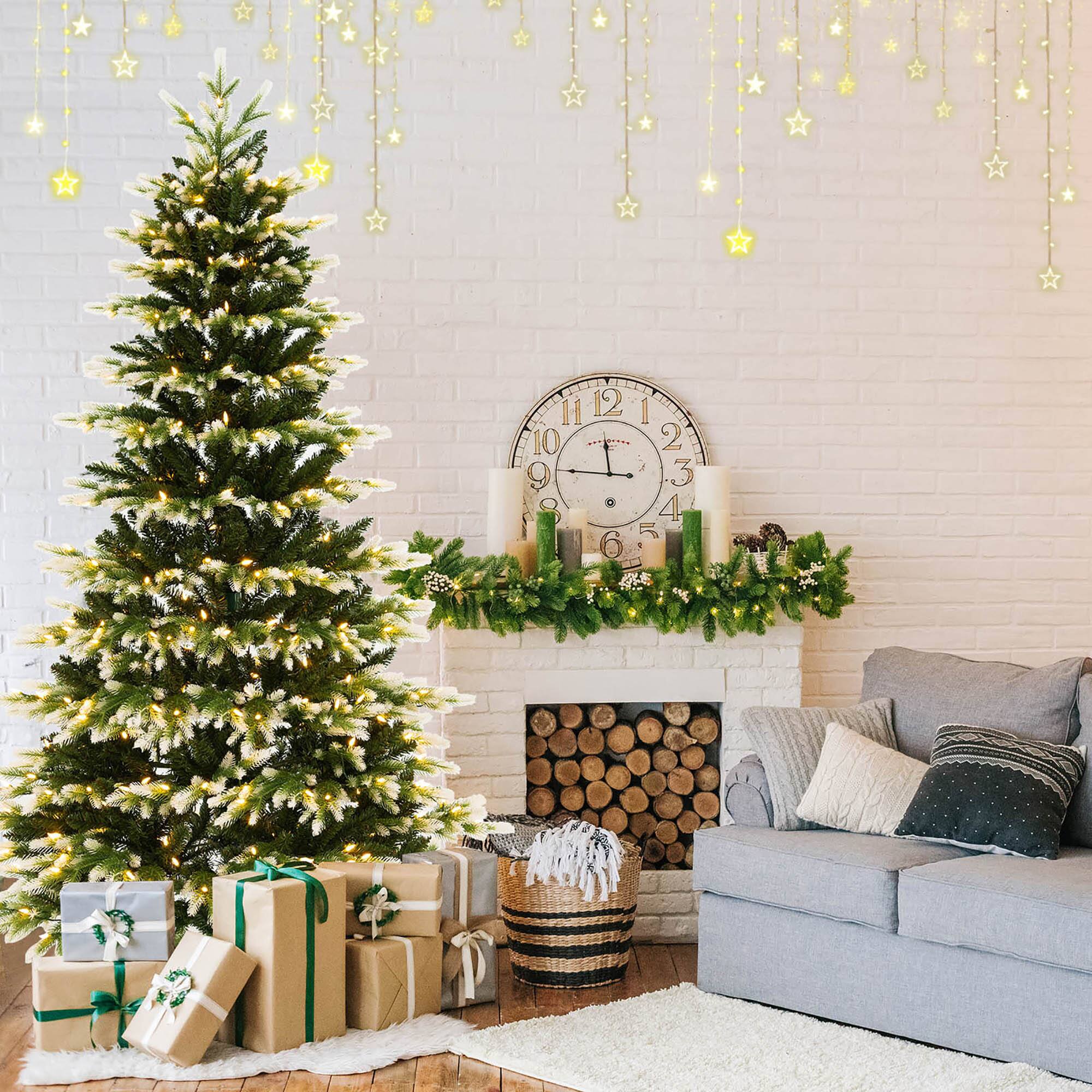 Alt View 1. Gymax - Gymax 7 FT Per-Lit Artificial Christmas Tree Hinged Xmas Tree w/ Quick Power Connector - Green, White.