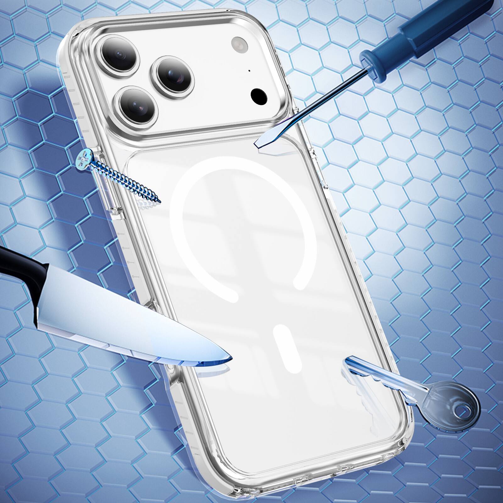Alt View 2. UUCOVER - Magnetic Case for Apple iPhone 18 Pro, Compatible with MagSafe, Shockproof Anti-slip Bumper Anti-Scratch Clear Cover - White.