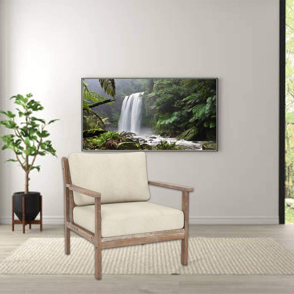 Front. Hivvago - Contemporary Lounge Chair with Durable Rubberwood Armrests - Beige.