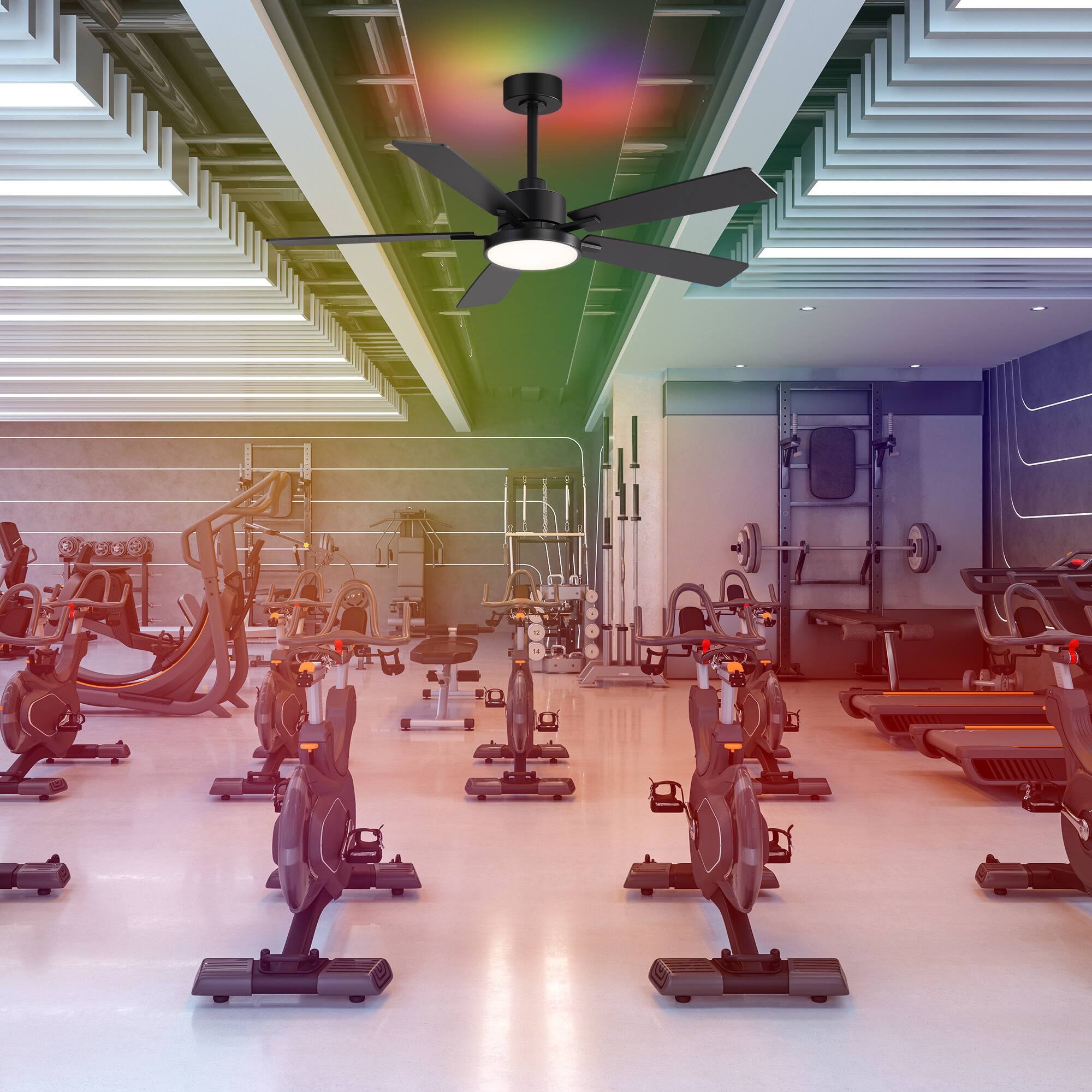 Alt View 6. Breezary - 52 Inch Smart Bluetooth RGB Backlight Ceiling Fans with Lights and Remote, 6 Speeds, 5 Plywood Blades, 5" & 10" Downrods - black.