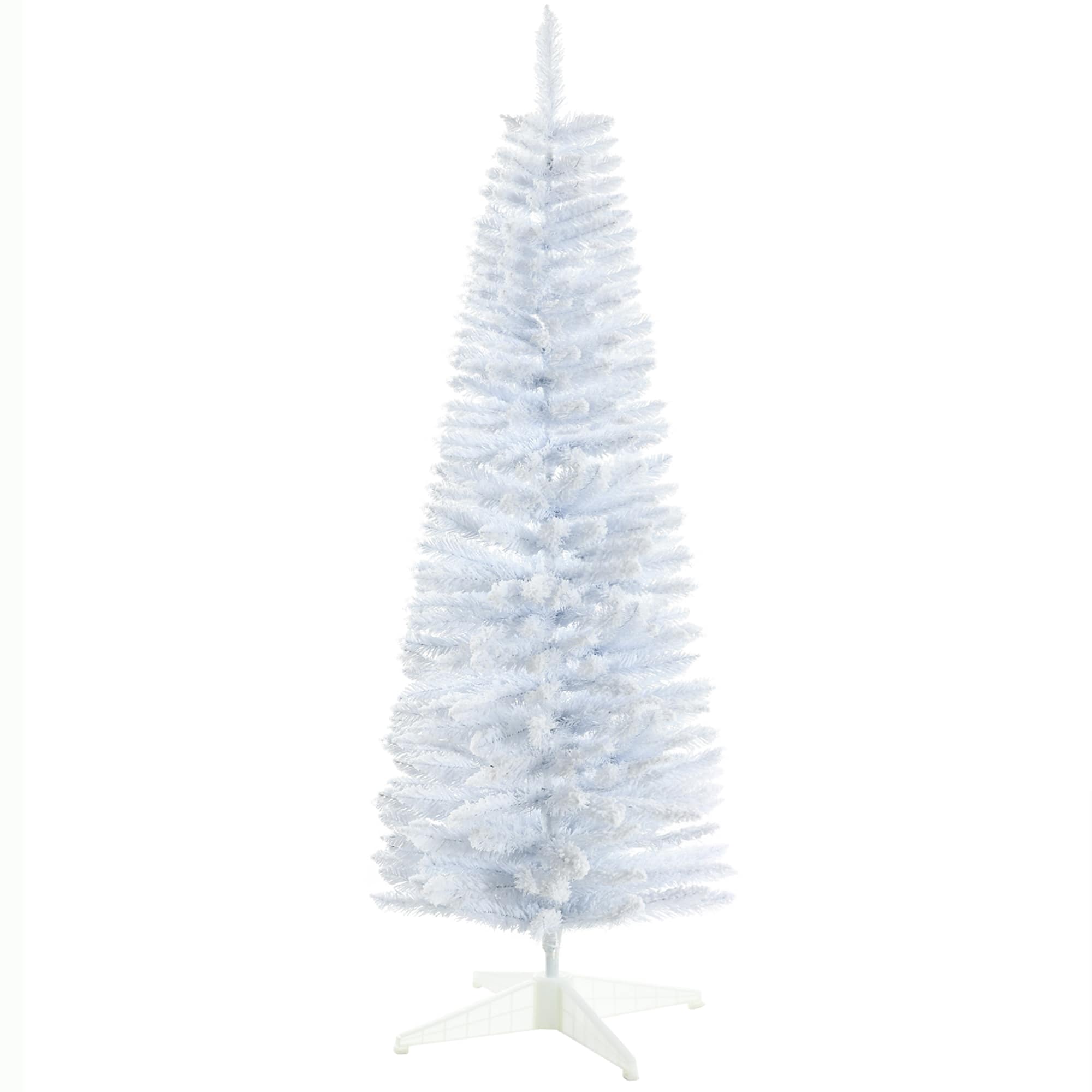 Homcom - Decorated Christmas Tree Snow Flocked Artificial Christmas Tree with Pencil Shape - White