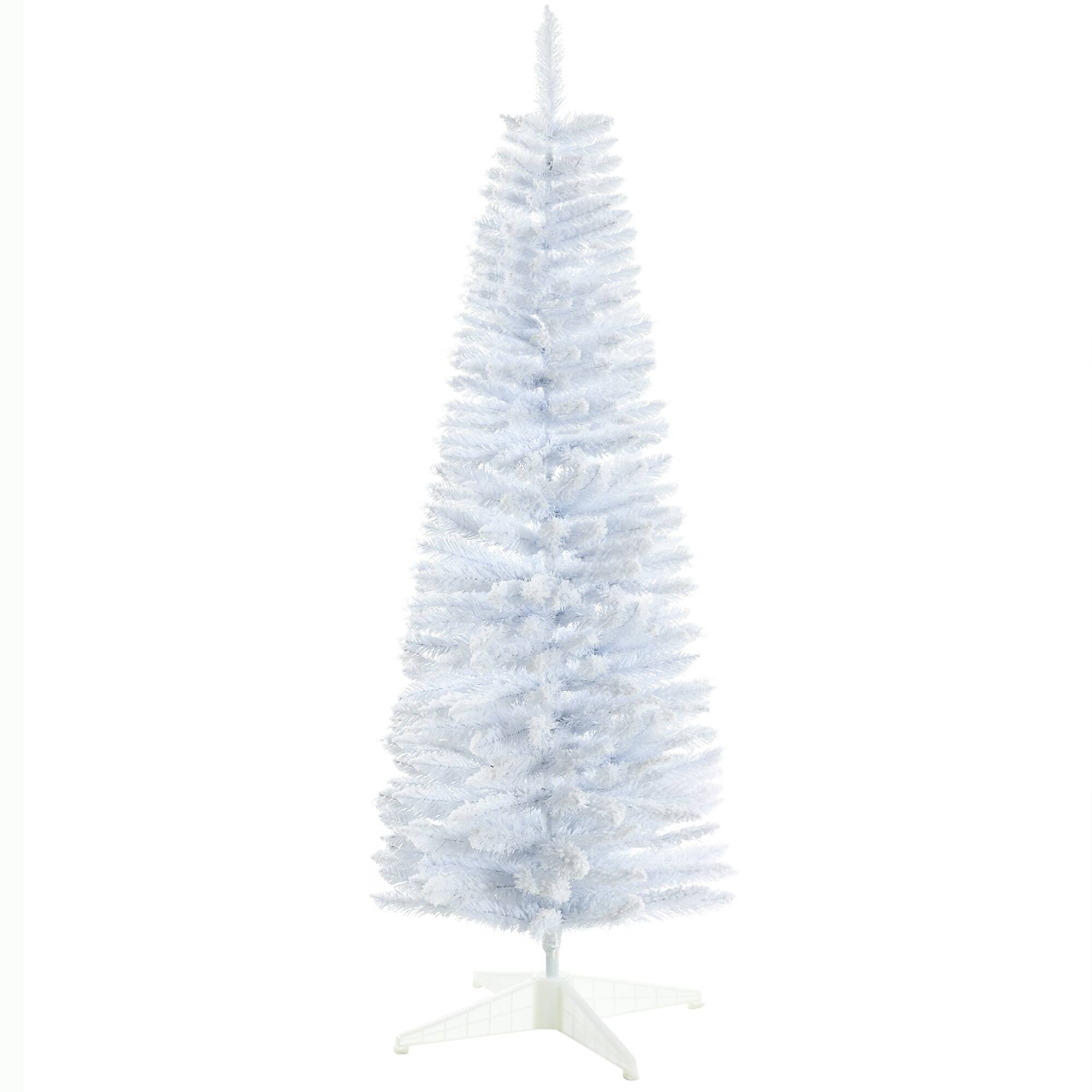 Homcom - Decorated Christmas Tree Snow Flocked Artificial Christmas Tree with Pencil Shape - White