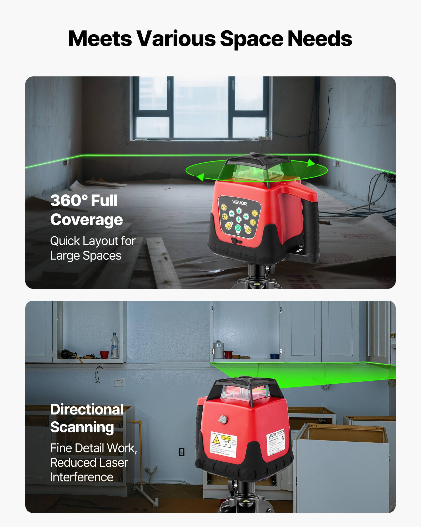 Meets Various Space Needs

360° Full Coverage
Quick Layout for Large Spaces

Directional Scanning
Fine Detail Work, Reduced Laser Interference