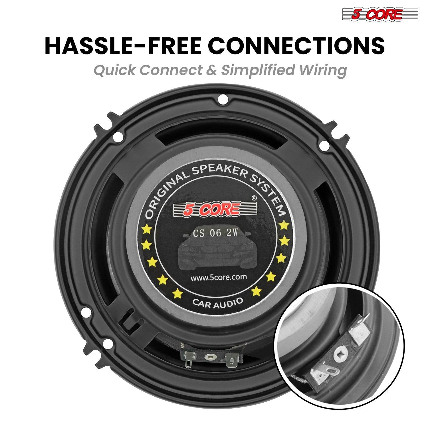 5 CORE HASSLE-FREE CONNECTIONS Quick Connect & Simplified Wiring SPEAKER ORIGINAL 5 CORE SYSTEM CS 06 2W www.5core.com CAR AUDIO