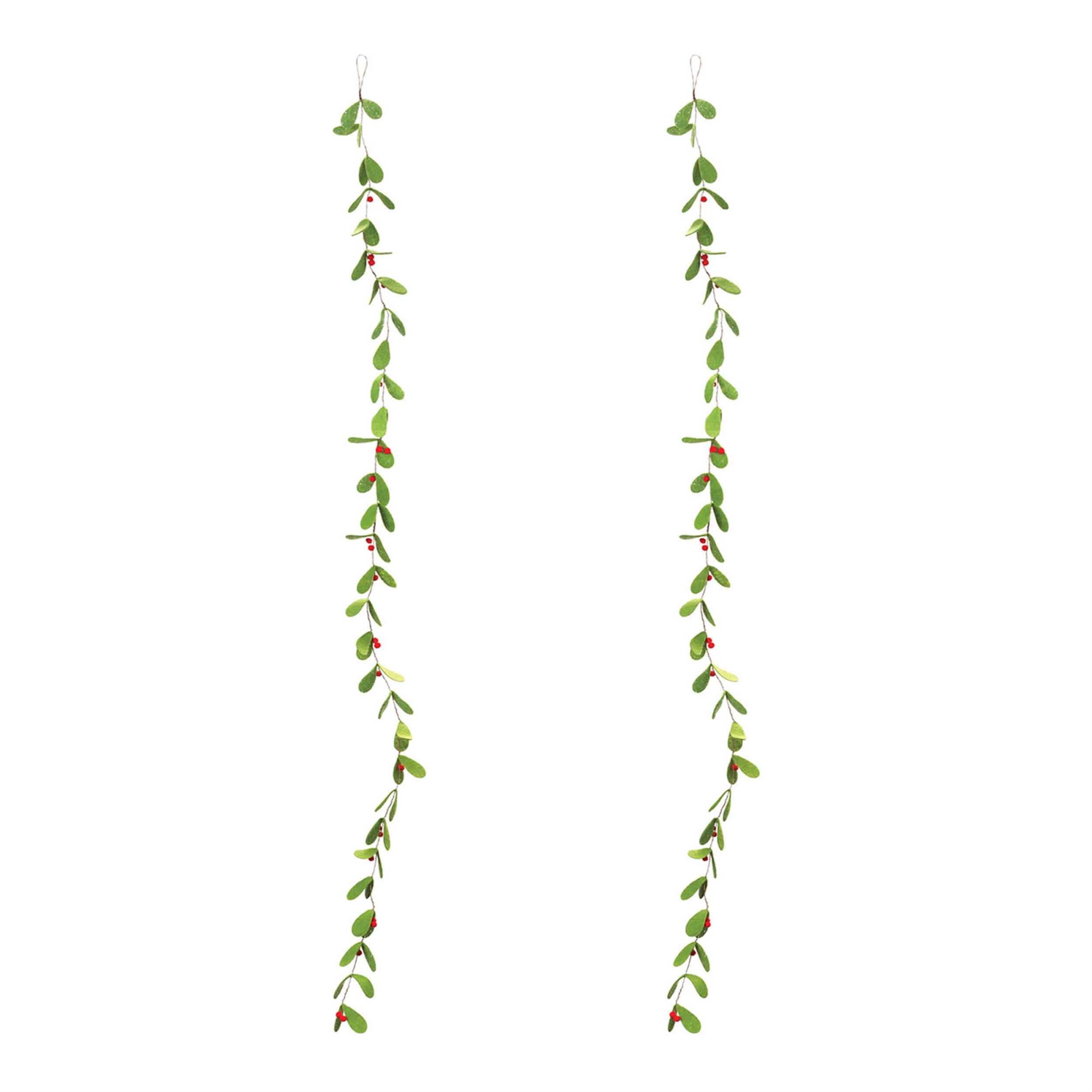 Back. BreeBe - Fabric Mistletoe String Garland (Set of 2) - Green.
