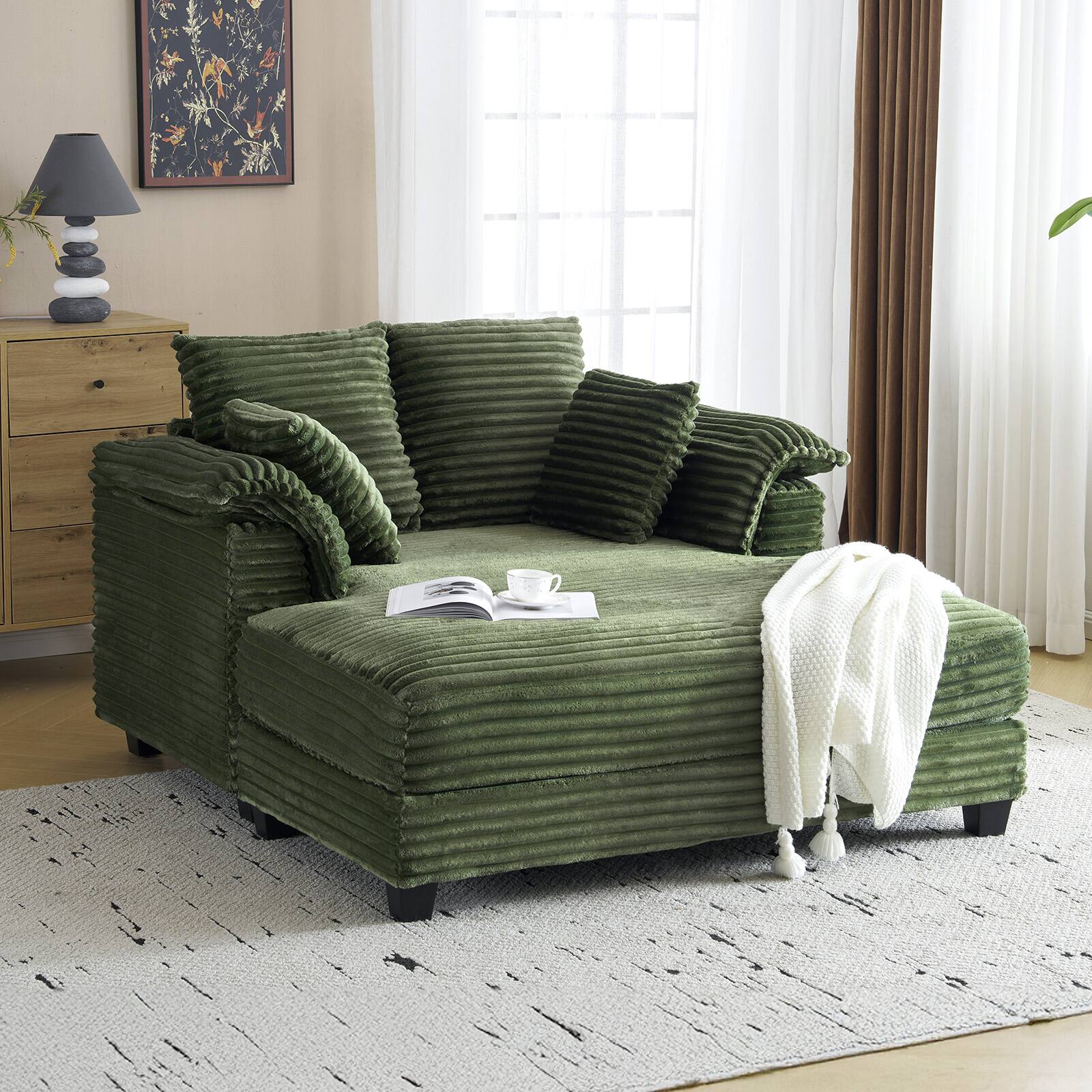 Alt View 8. Winado - 55.9"W × 59.4"D × 33.9"H Oversized Corduroy Chaise Sofa Recliner Bed Chaise Lounge Chair Upholstered Comfy Sleeper Couch - Green.