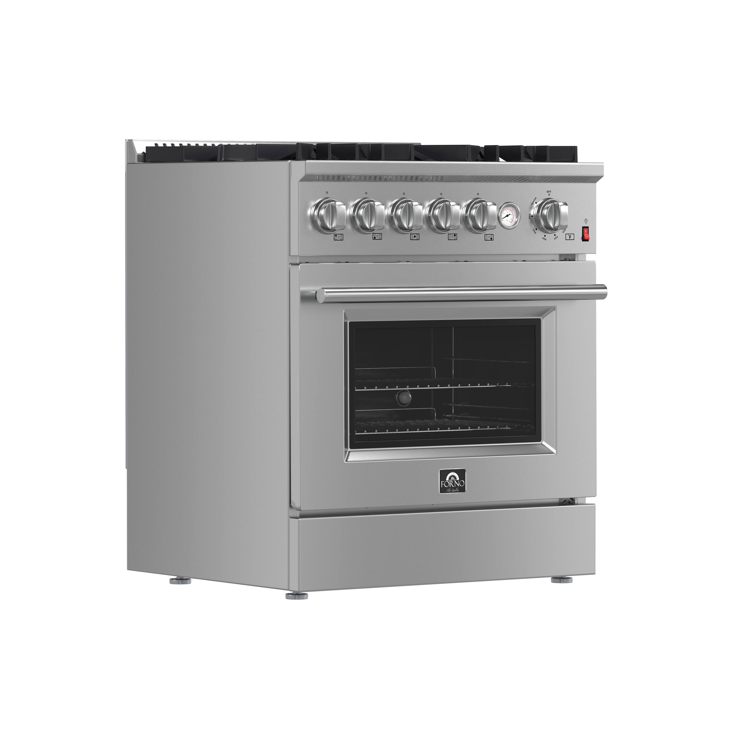 Angle. Forno Appliances - Giovanni 4.32 Cu. Ft. Freestanding Gas Convection Range with Reversible Griddle - Silver.