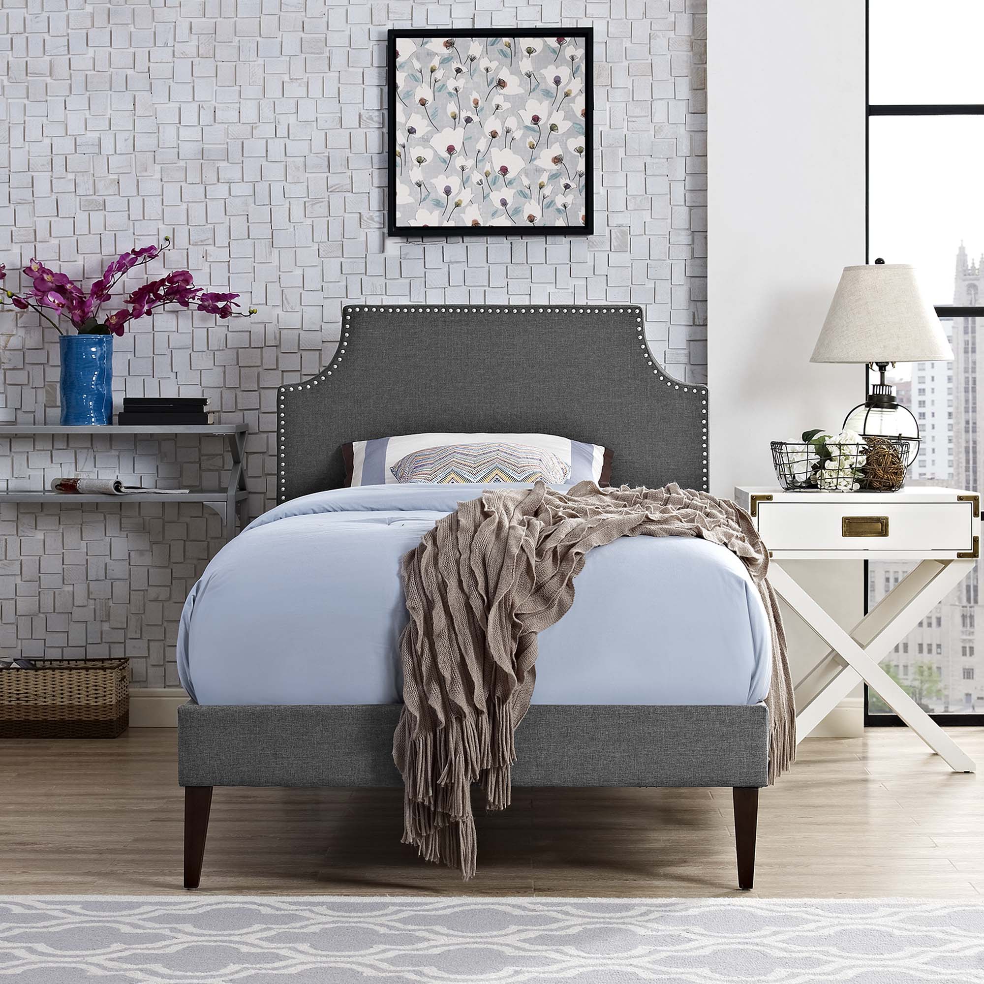 Alt View 2. Modway - Current Performance Velvet Twin Platform Bed - White.