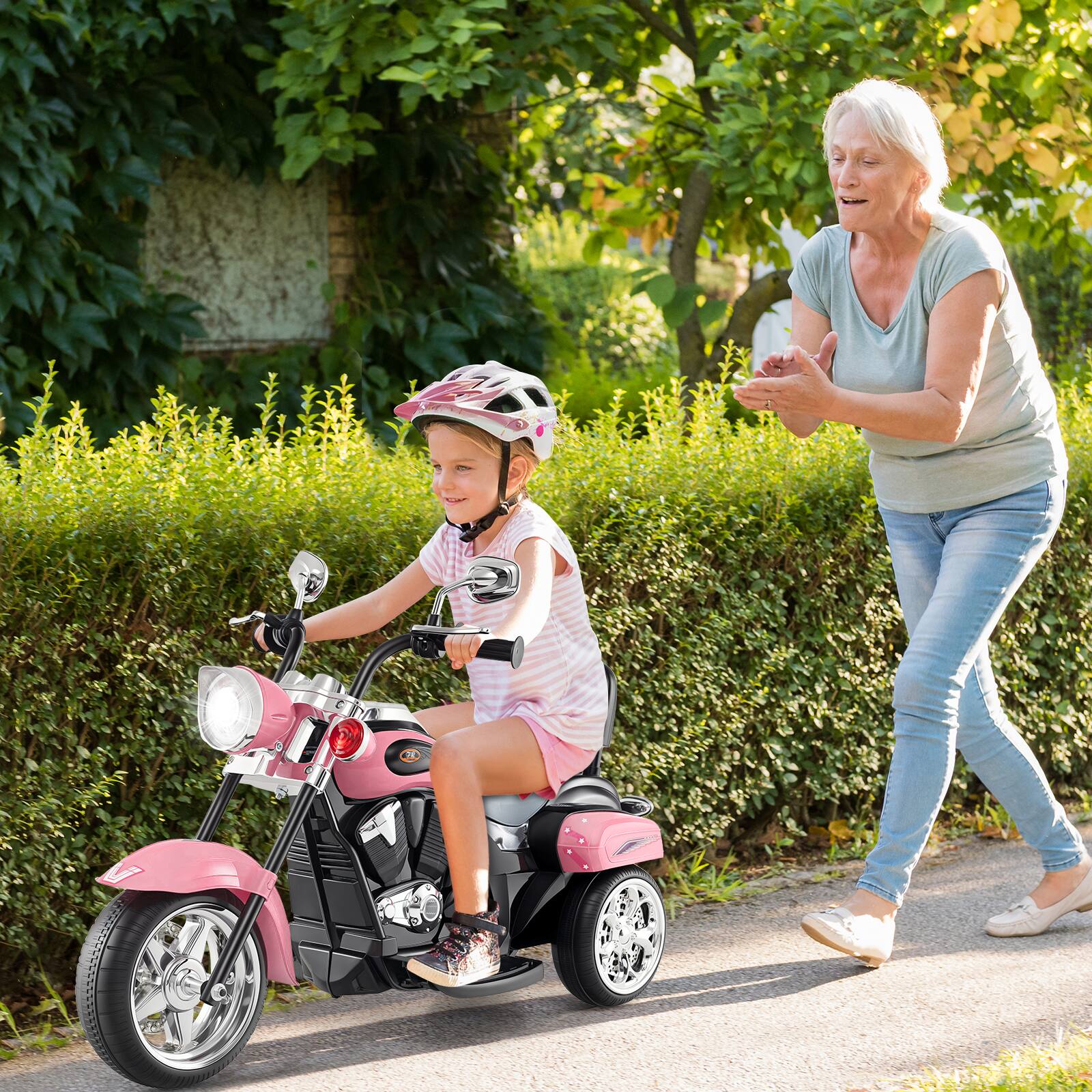Alt View 3. Costway - Costway 6V Kids Ride on Chopper Motorcycle 3 Wheel Trike with Headlight and Horn Racing - Light Pink.