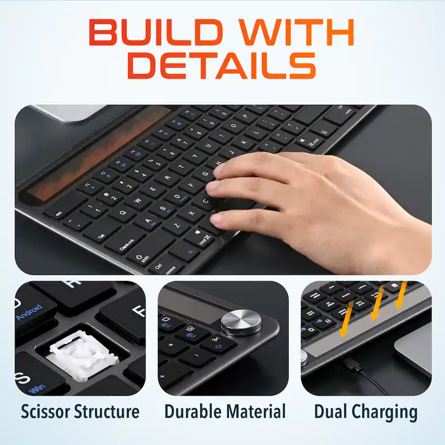 Solar Keyboard Kit Delton KB90 Wireless Solar (Light Powered) Rechargeable Keyboard, No ...