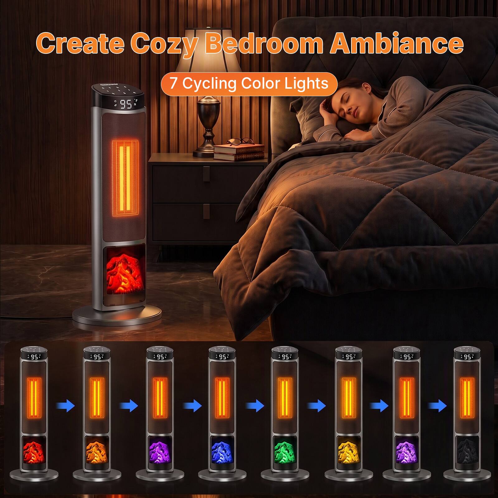 Create Cozy Bedroom Ambiance  
7 Cycling Color Lights  
95  
95  
95  
: 95  
:95:  
95  
95  
95