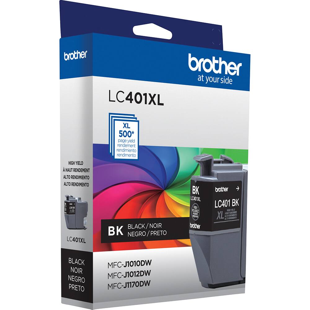 brother at your side LC401XL HIGH YIELD  
HAUT RENDEMENT  
ALTO RENDIMIENTO  
ALTO RENDIMENTO  
c 10 LC401XL XL 500* page yield  
rendement  
rendimiento  
rendimento  
BLACK/NOIR  
NOIR  
NEGRO/PRETO  
PRETO  
BK  
LCAOIXL  
FARE NERN  
brother LC401 BK LE AN XL CMN  
no BLACK NOIR NEGRO PRETO  
MFC-J1010DW  
MFC-J1012DW  
MFC-J1170DW