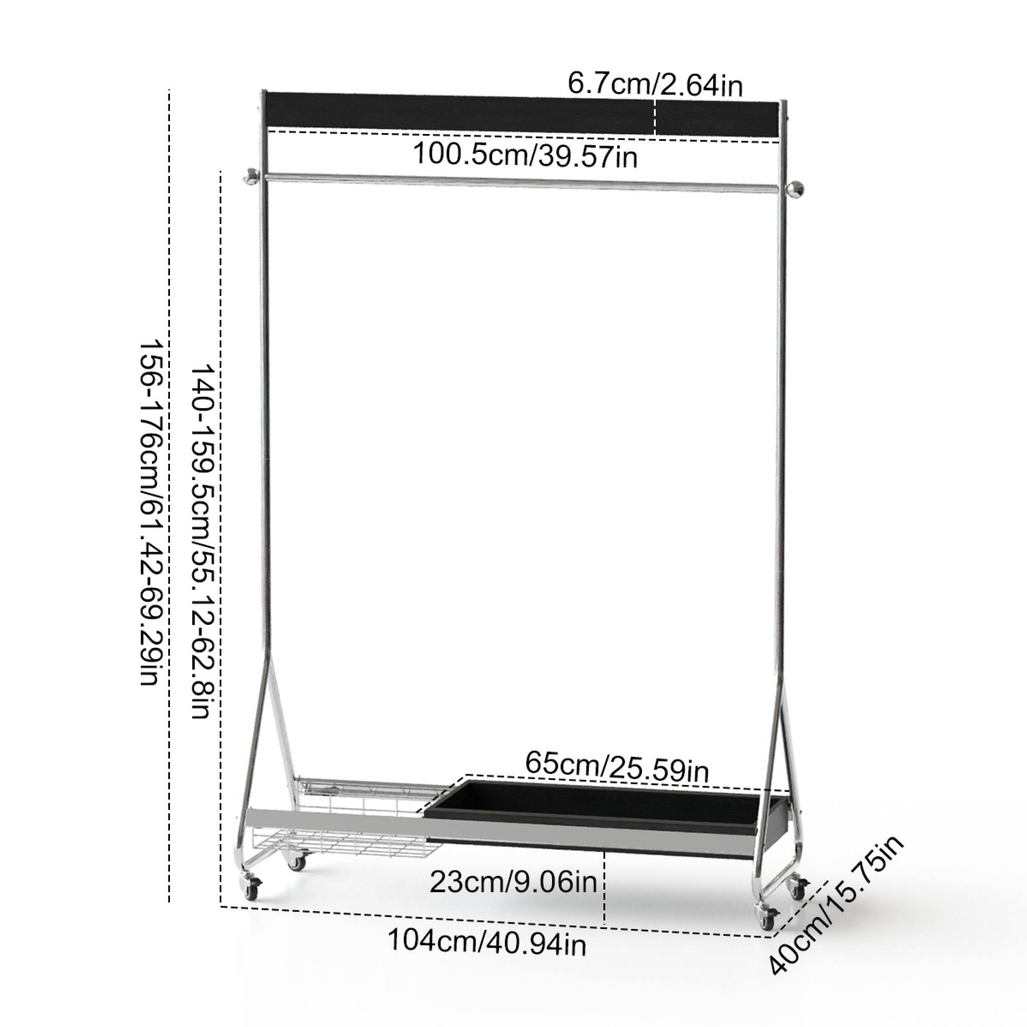 6.7cm/2.64in  
100.5cm/39.57in  
156-176cm/61.42-69.29in  
140-159.5cm/55.12-62.8in  
65cm/25.59in  
23cm/9.06in  
104cm/40.94in  
40cm/15.75in  
40cm/15.75in