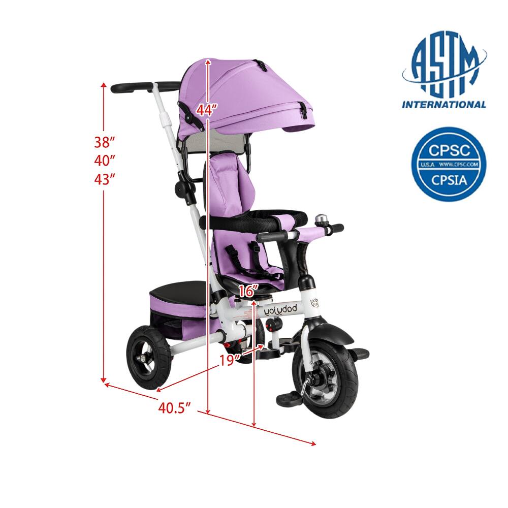Sure, here is the corrected and grouped text from the image:

- **ASTM INTERNATIONAL**
- **CPSC U.S.A. WWW.CPSC.COM CPSIA**
- **44"**
- **38" 40" 43"**
- **40.5"**
- **19"**
- **16"**
- **babyjoy**