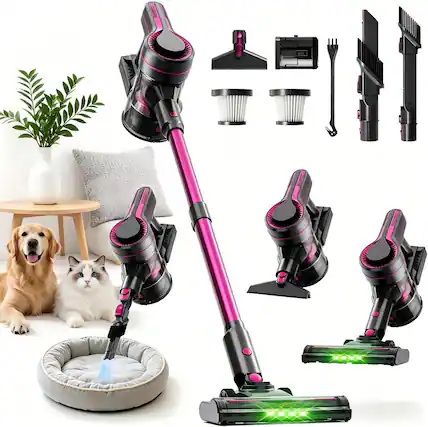 Front. Petrimins - Cordless Stick Vacuum Cleaner, 35KPa Suction, 450W Motor, 60-Min Runtime, Anti-Tangle Brush, LED Floor Head - Purple & Black.