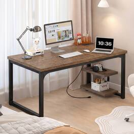 Dyonery - 71-in computer desk, metal frame, rechargeable, corner-style desk, suitable for office use in living rooms - Brown