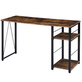 GOODSILO - Two-Tier Writing Desk with Metal Open Base Design - Black+Oak