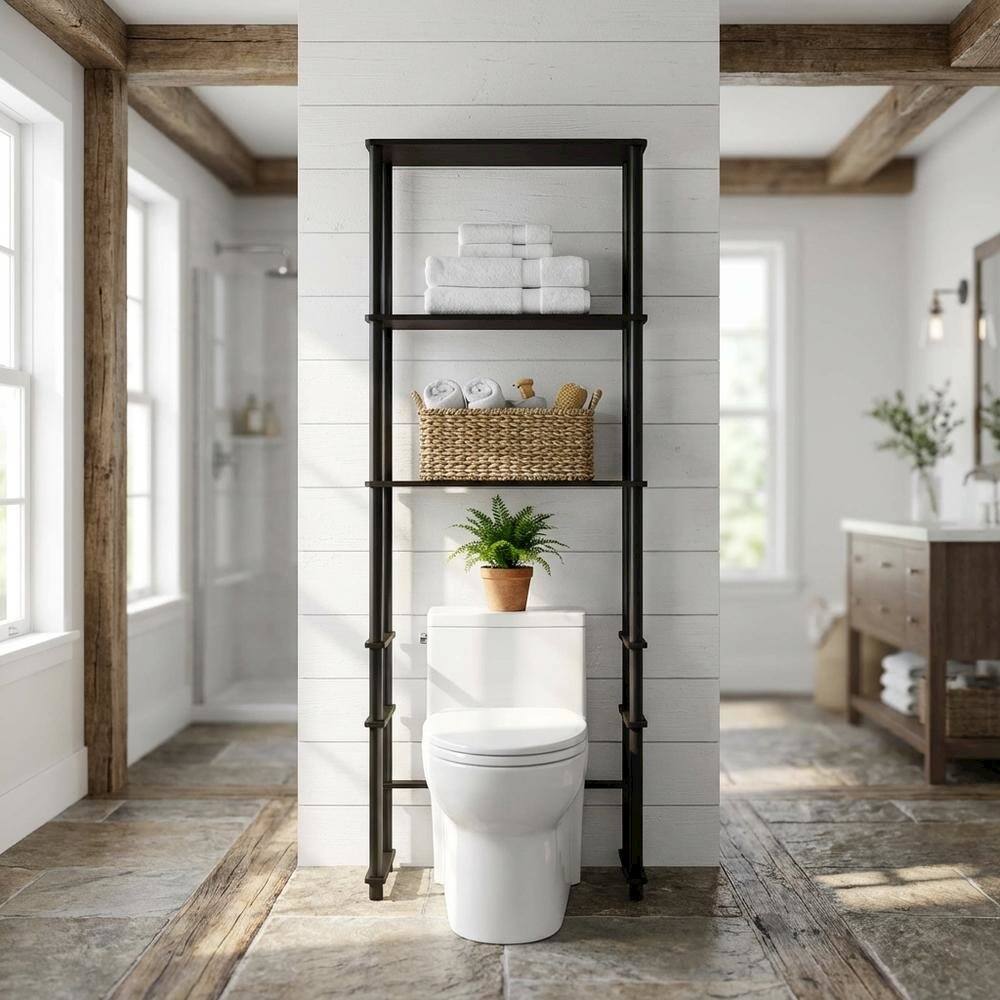 Angle. FurniFact - Espresso Toilet Space Saver with 3 Shelves and Sturdy Design - Espresso/Black.