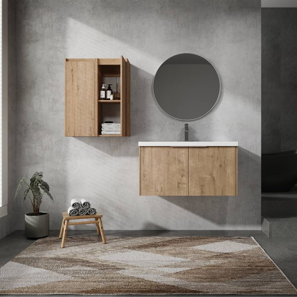 Alt View 4. Loheer - Loheer 36 inch wall mounted bathroom vanity Set Imitative Oak - Imitative Oak.