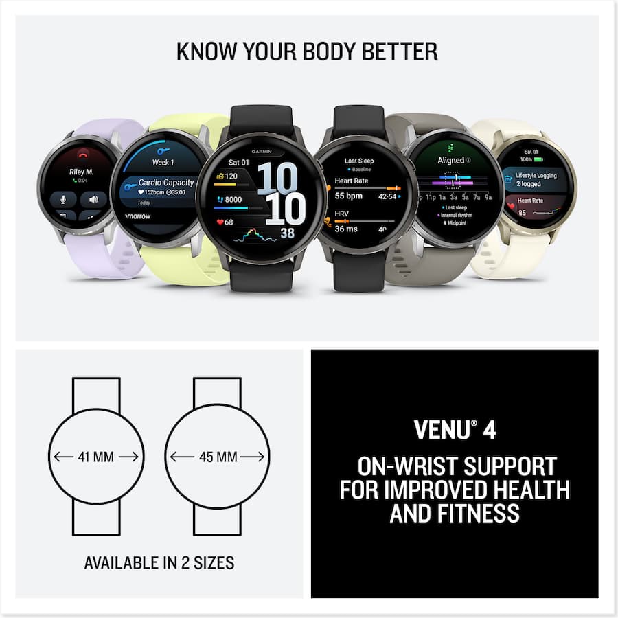Smartwatch Garmin Venu 4 Cassa 41mm Oro Lunare, Cinturini Intercambiabili Silicone Osso E Pelle. GPS, Cardio, Batteria 10gg. - Foto 3
