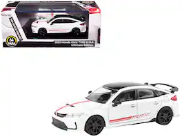 2025 Honda Civic Type R FL5 "Ultimate Edition" with Red Stripes and Black Top 1/64 Diecast Model Car by Paragon - White