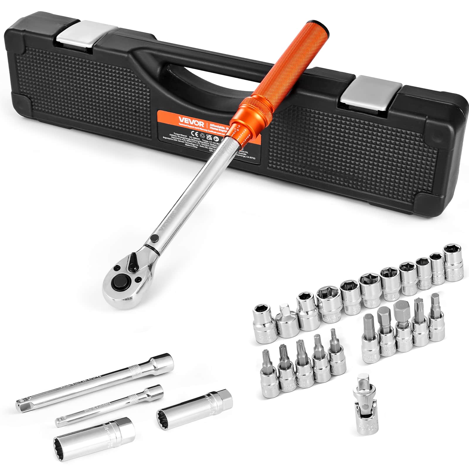 VEVOR - Click Torque Wrench Set, 3/8 Inch Drive, 5-60 N.m / 3.7-44.3 lbf.ft, Dual-direction, 72-Tooth, ±3% High Precision - Orange price history on PriceWatchPro