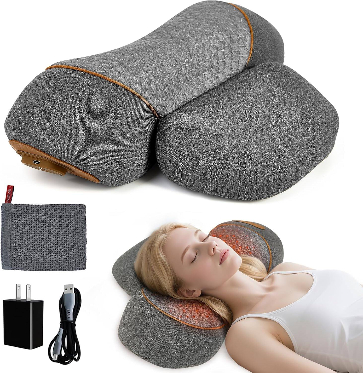 Live At Space - 3-in-1 Heated Neck Pillow with USB-C, 3000mAh, Airbag & Vibration Massage, Memory Foam - 642146676444