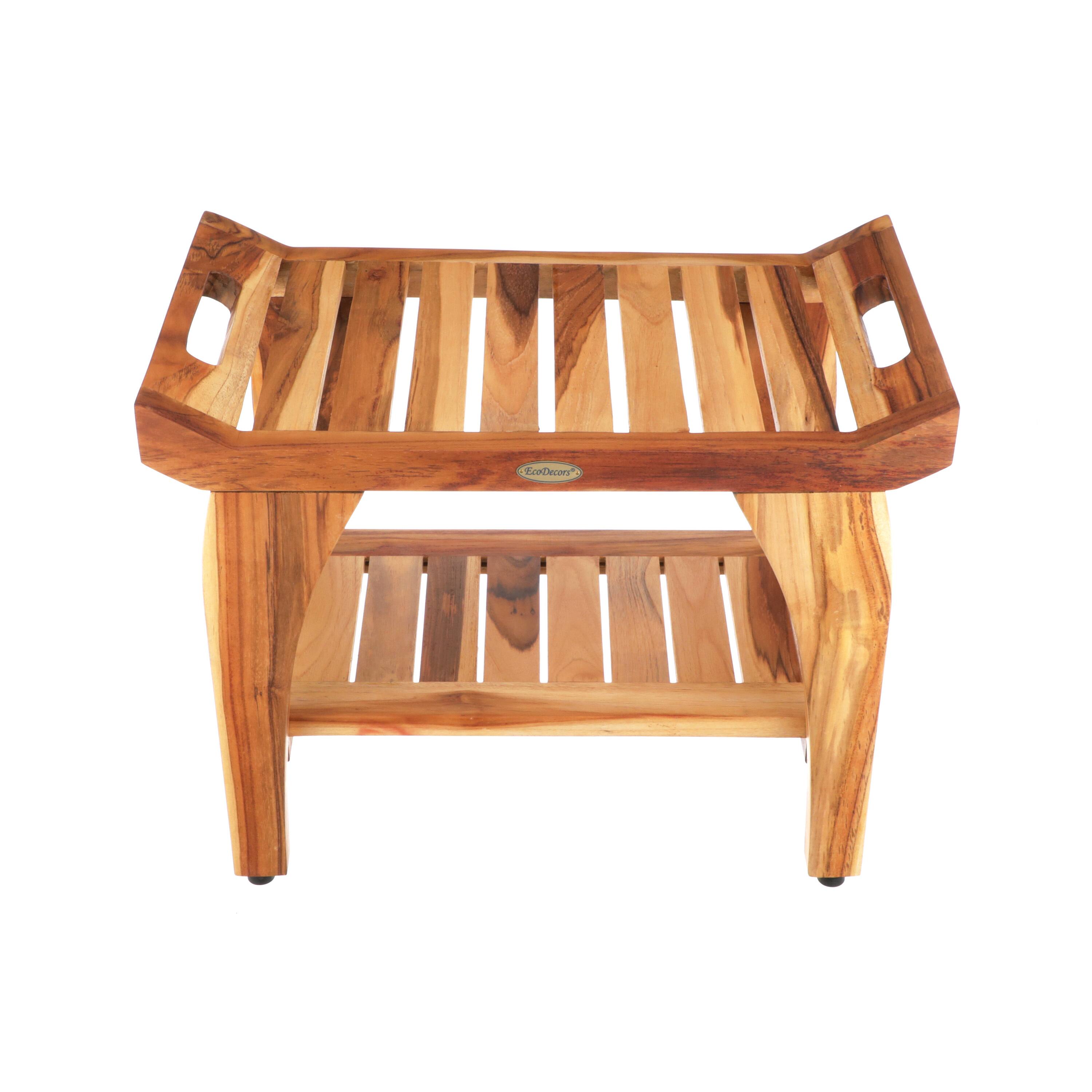 Back. EcoDecors - EcoDecors 24 Inch Tranquility Natural Color Waterproof Teak Wood Shower Bench - EarthyTeak.
