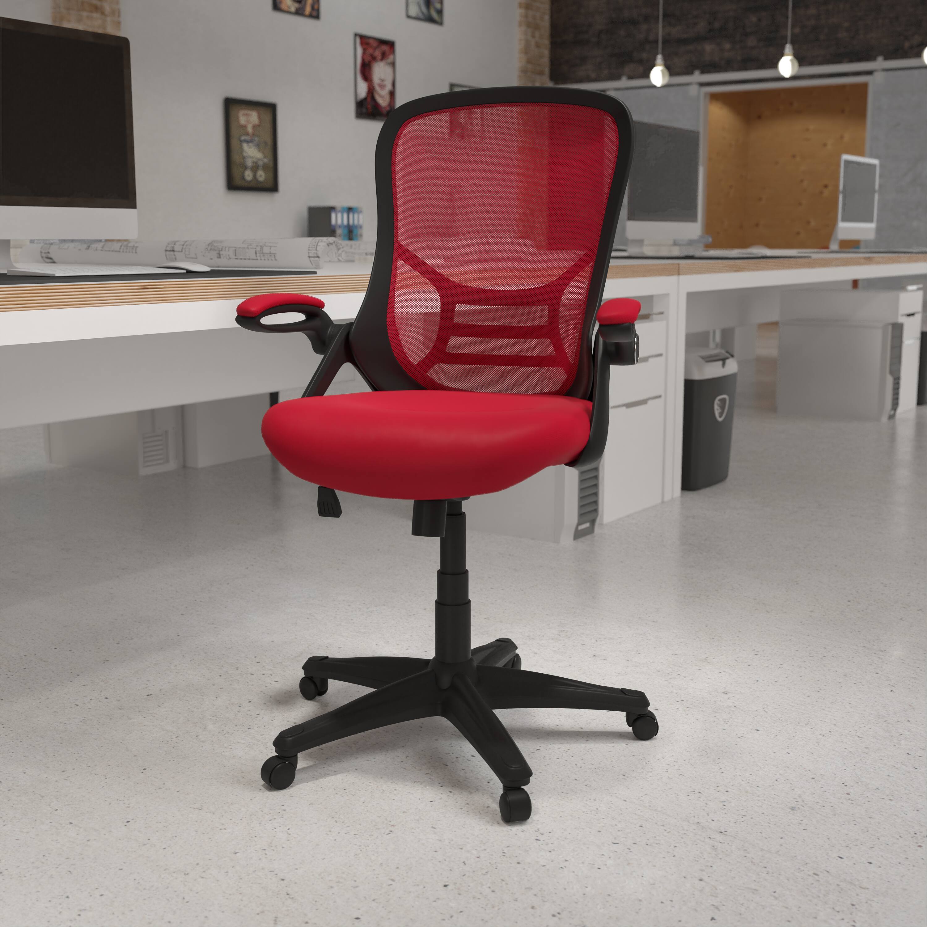 Alt View 1. Emma + Oliver - High Back Mesh Ergonomic Office Chair with Flip-up Arms - Red.