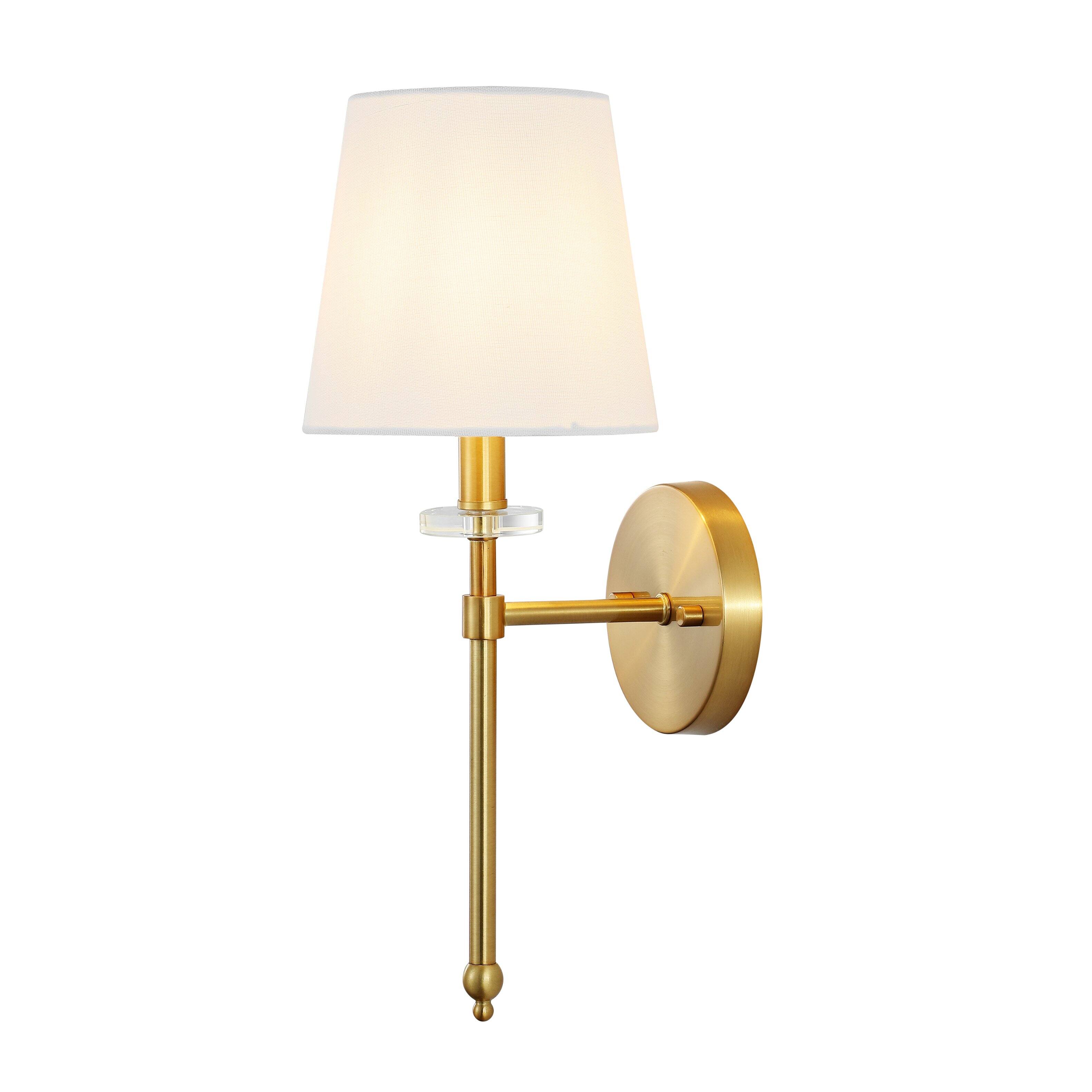 Front. Jonathan Y - Olivia 6.5" 1-Light Contemporary Traditional Candlestick Metal/Crystal LED Vanity, Brass Gold - Brass Gold.