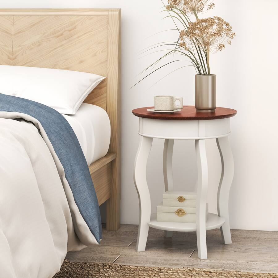 Storage Rack In Asssembly Line Gymax 2PCS 2 Tier Side Table w/ Storage Wooden Nightstand & Shelf ...