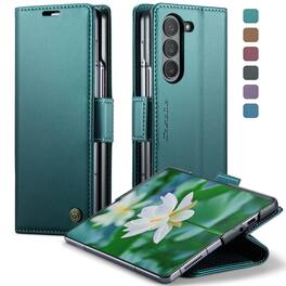 Dteck - Wallet Case for Samsung Galaxy Z Fold6 Premium Leather RFID Card Slots Kickstand Shockproof Magnetic Clasp Cover - Green