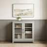 Martha Stewart - Bedford Modular Storage Cabinet, Glass Soft-Close Doors with Hardware, Adjustable Shelf, Solid Wood Frame/Legs - Bedford Gray/Brushed Stainless Steel Hardware