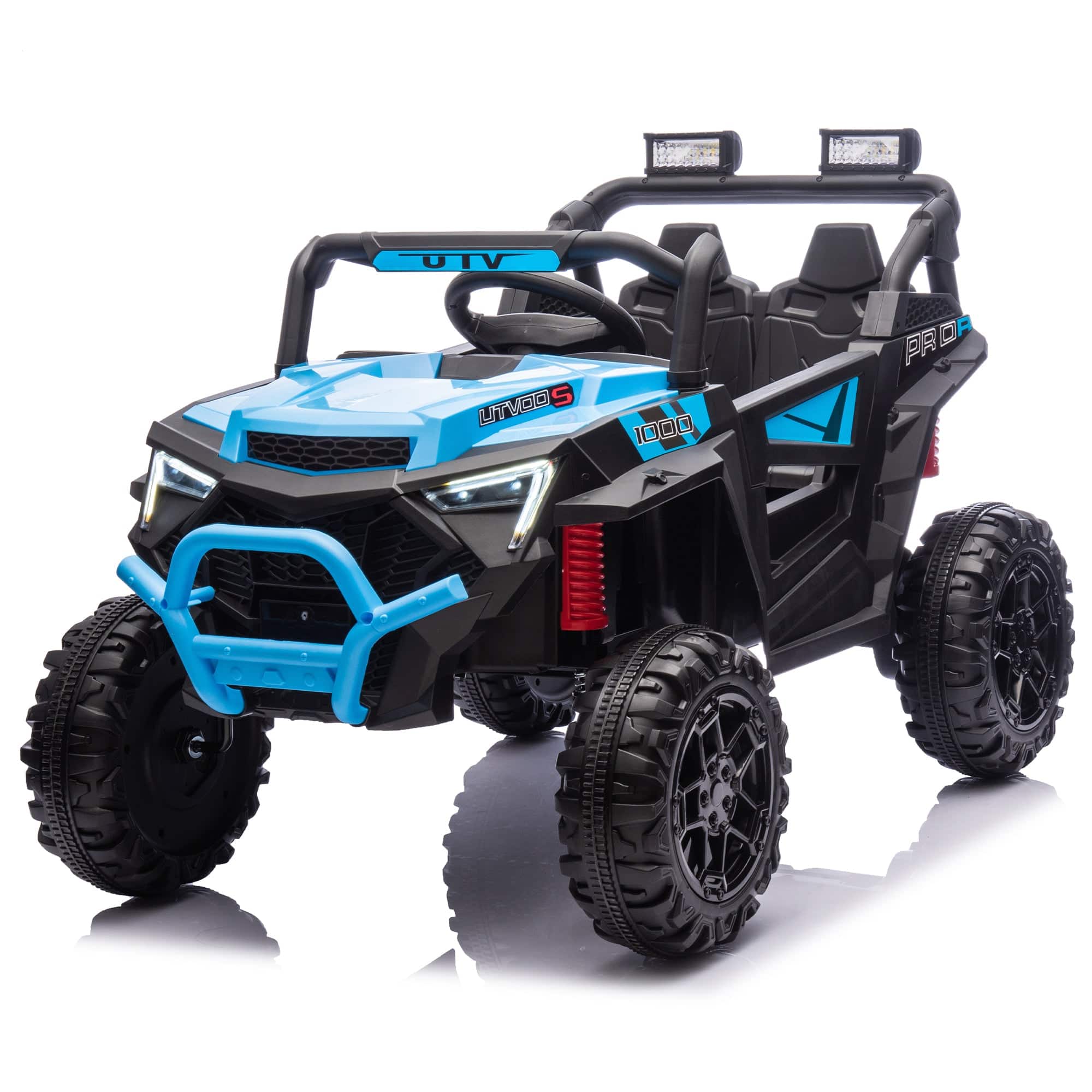 BreeBe - 24V 400W Kids Ride-On Electric UTV, Parents Remote, 4-Wheel Suspension, LED Lights, USB, MP3, Music, Bluetooth, Display - Blue