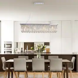 Loheer - Eight Light Crystal Chandelier Chrome Rectangle Pendant for Dining Room or Kitchen Island