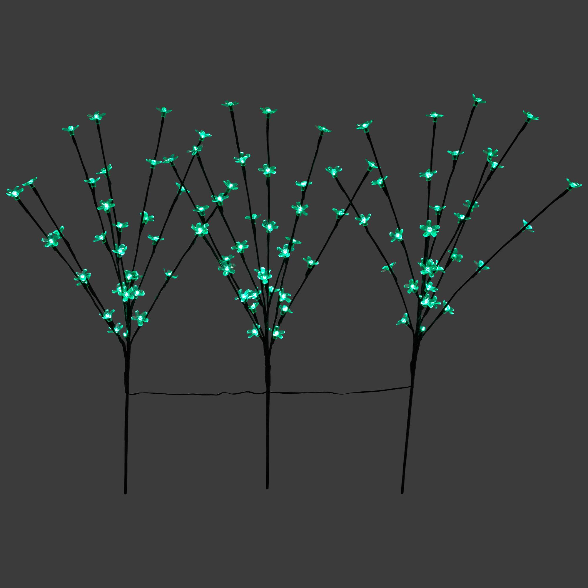 Alt View 2. Northlight - Pre-Lit Cherry Blossom Artificial Tree Branches - 2.5' - Green LED Lights - Set of 3 - Green.