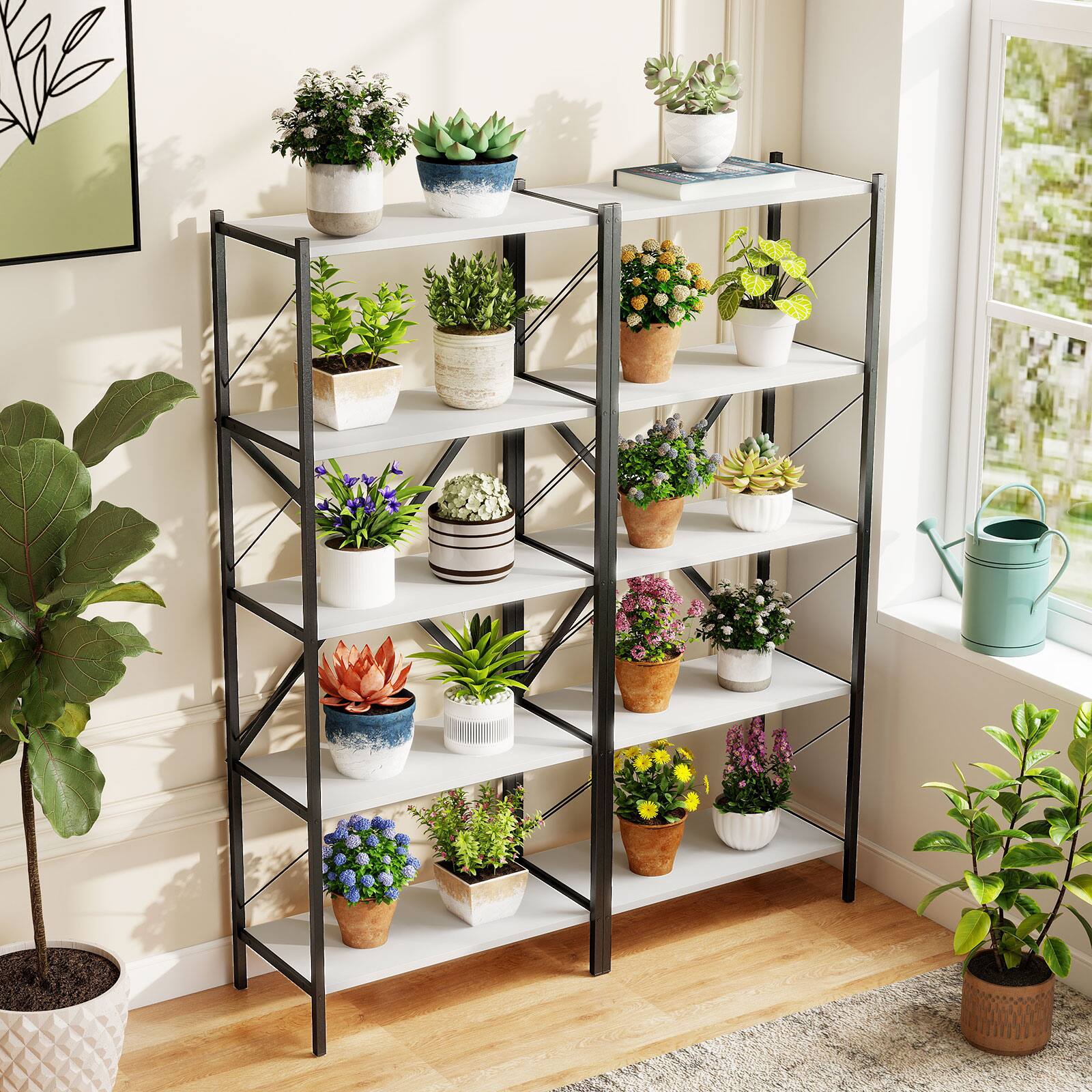 Alt View 5. Costway - Costway 1 PCS 5-Tier Tall Bookshelf, Industrial Bookcase with Heavy-Duty Metal Frame for Home - White.