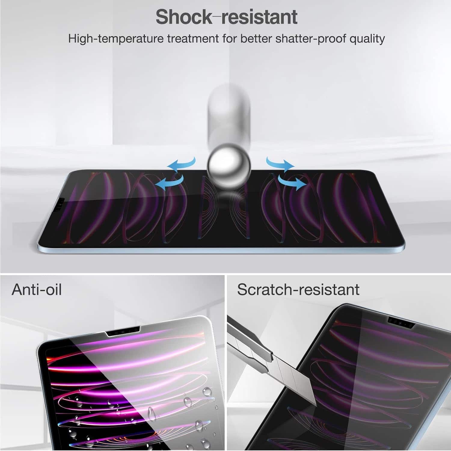 Shock-resistant: High-temperature treatment for better shatter-proof quality.
Anti-oil: Protection against oil stains and smudges.
Scratch-resistant: Durable and resistant to scratches.
