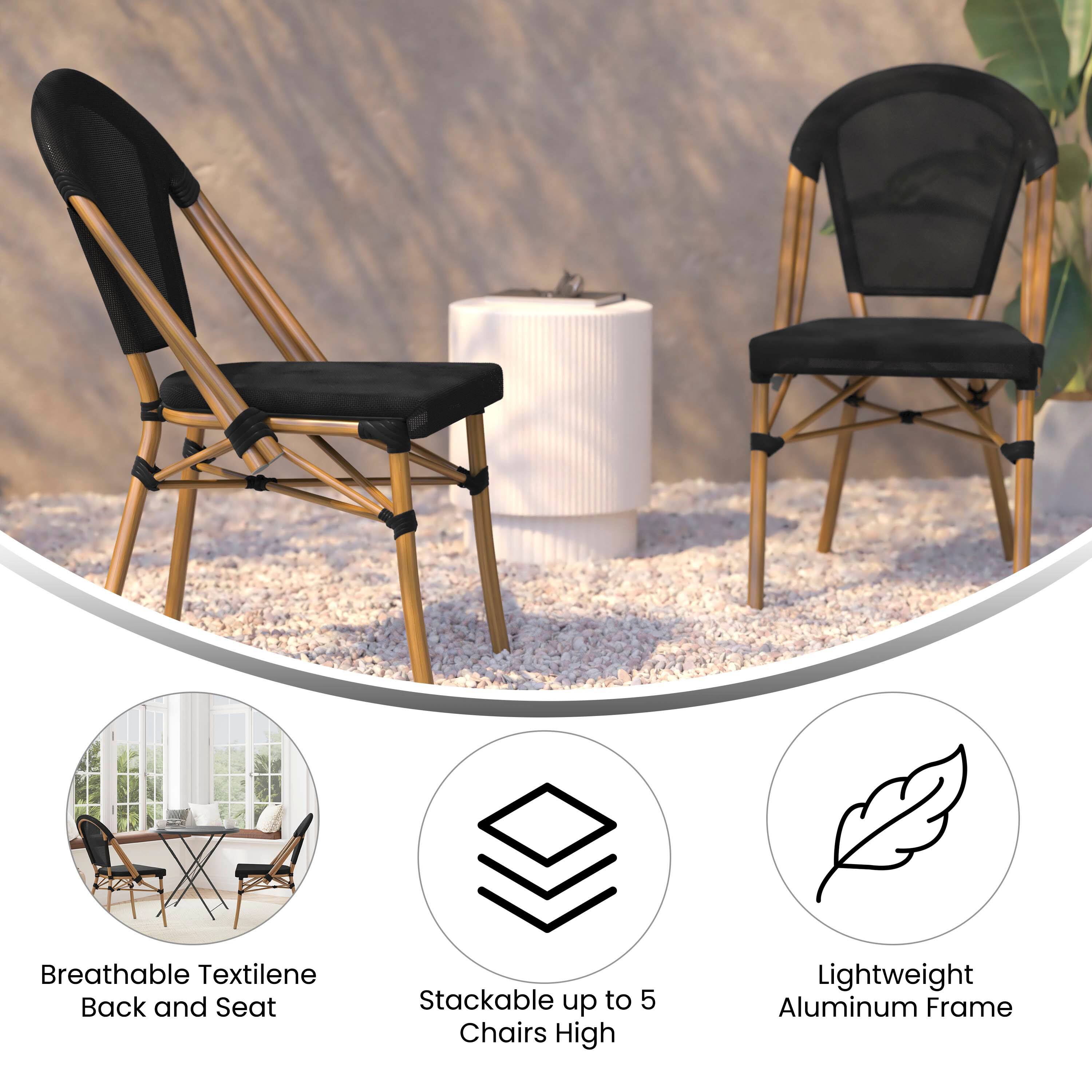 Breathable Textilene Back and Seat  
Stackable up to 5 Chairs High  
Lightweight Aluminum Frame
